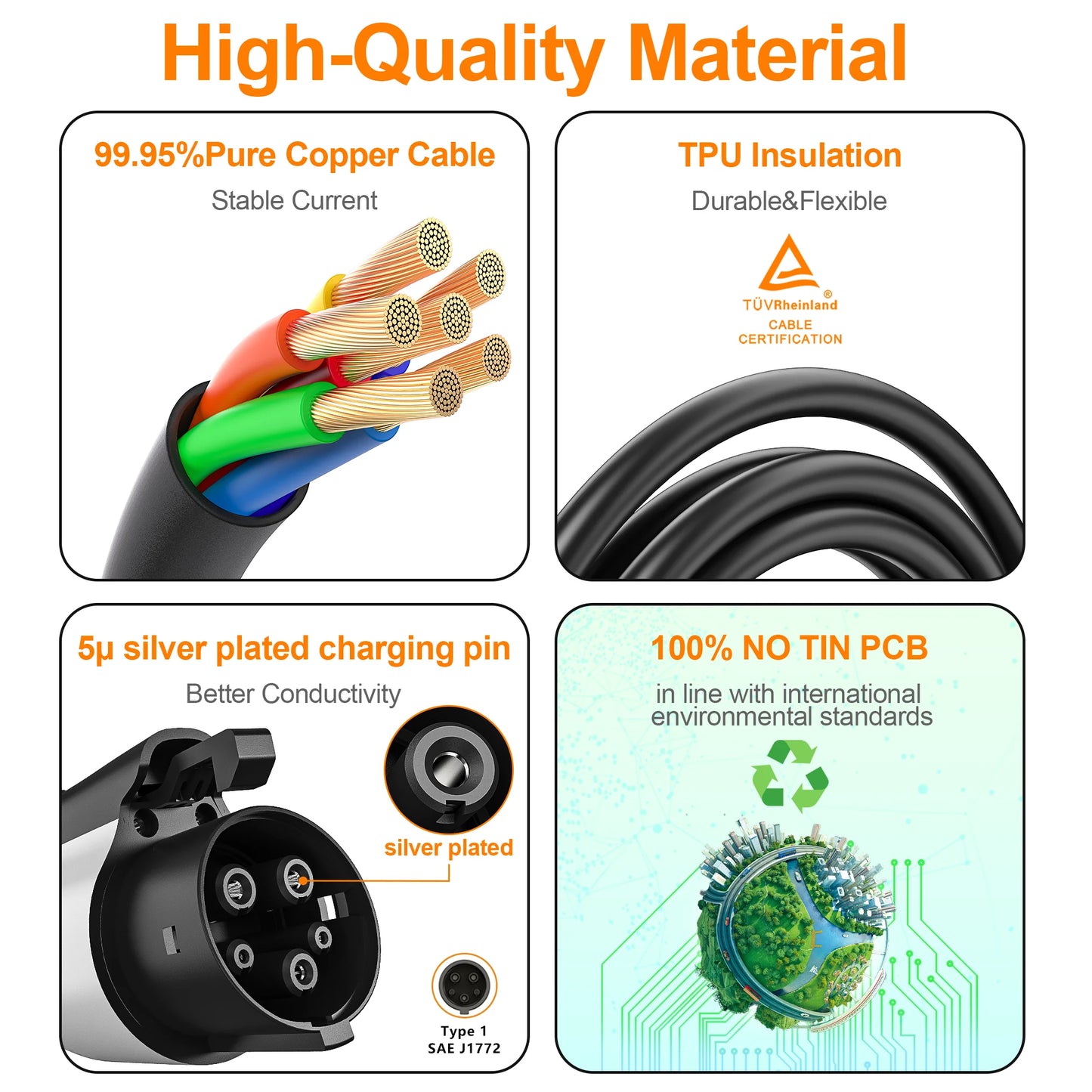 feyree Type1 Portable EV Charger 5m Cable with WIFI APP Control 16A 3.5KW Set Charging&DelayTime for EV Cars,Plug customizable