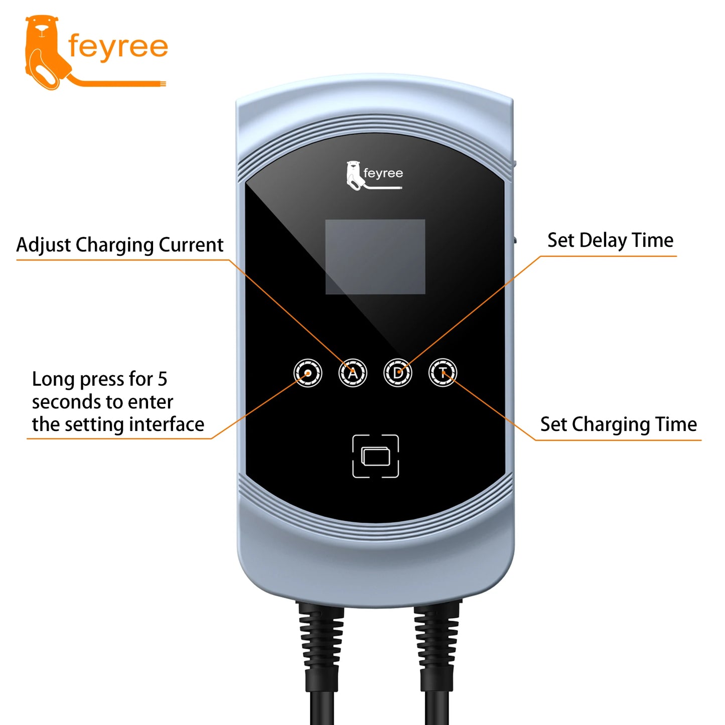 feyree EV Charger 32A 7.6KW Type2 Cable Car Charger EVSE Wallbox 11KW 22KW 3Phase IEC62196-2 Socket APP Control for Electric Car