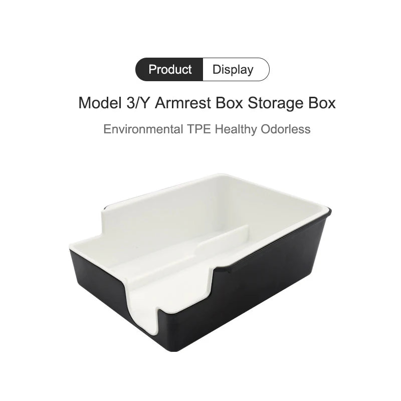 White Storage Box for Tesla Model 3 Y TPE+ABS Double Layered Dashboard Screen Armrest Central Control Boxes Interior Accessories