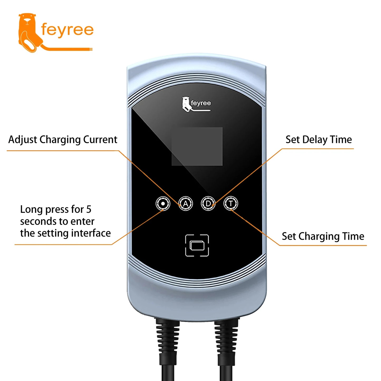 feyree EV Charger Type1 Cable j1772 Socket 32A 40A 50A Single Phase EVSE Wallbox Charging Station APP Control for Electric Car
