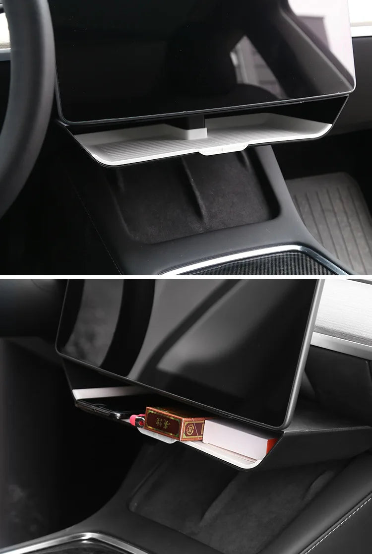 White Storage Box for Tesla Model 3 Y TPE+ABS Double Layered Dashboard Screen Armrest Central Control Boxes Interior Accessories