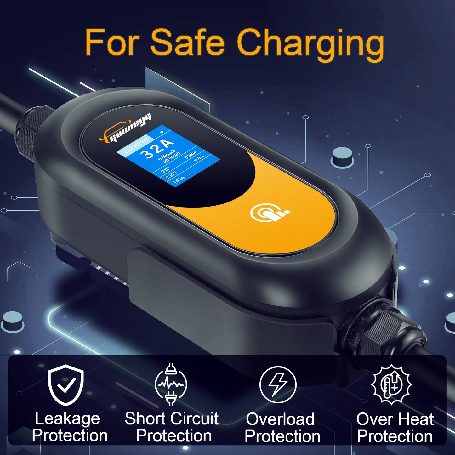 GUWIEYG Type2 Portable EV Charger 11KW/22KW 3Phase Fast Charging IEC62196-2 Controller Wallbox for Electric Car