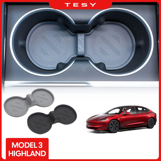 For 2024 Tesla Model 3 highland Water Cup Mat Coasters Slots Non-Slip Mat Waterproof Drink Pad Car Silicone Interior Accessories