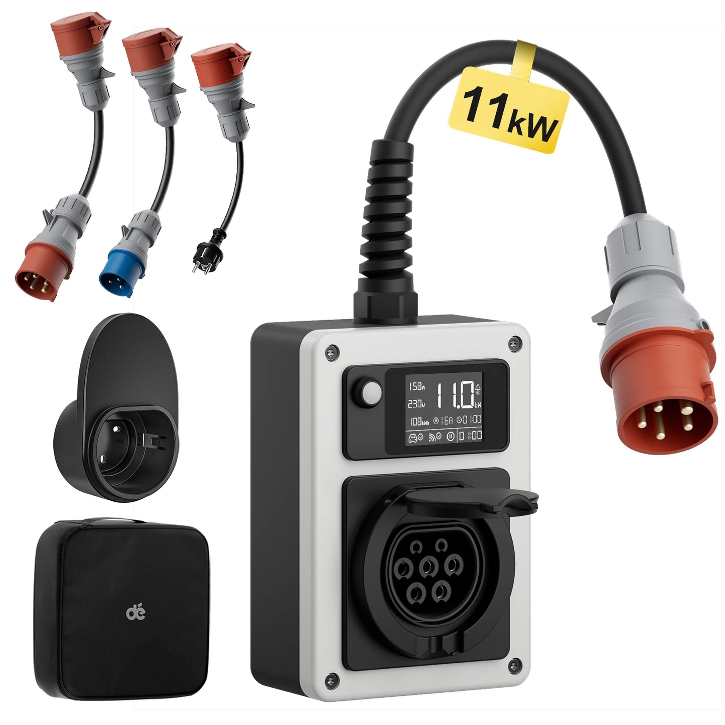 dé Wallbox with App 11kW 22kW CEE to Type 2 Socket EV Charger 16A 32A 3Phase RFID Control Electric Vehicle Charger