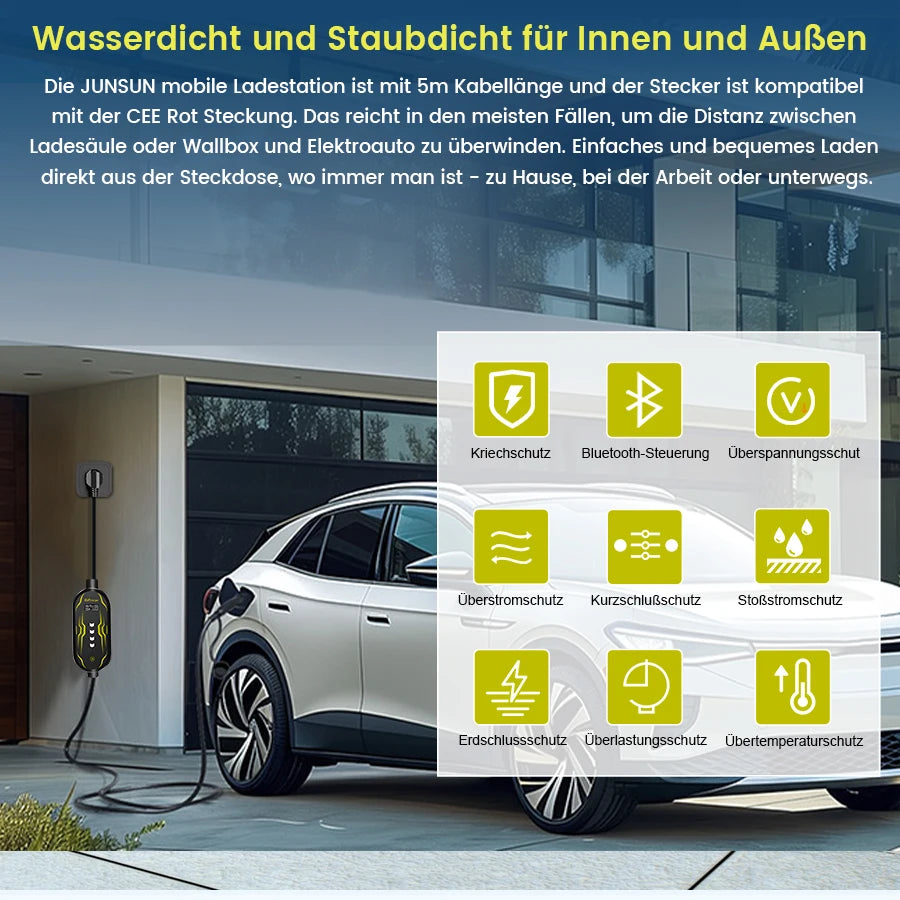 Junsun ev charger App control wallbox IP65 1Phase 7KW 32A 3.5KW 16A Type 2 Car fast charging plug to plug chargeur for tesla