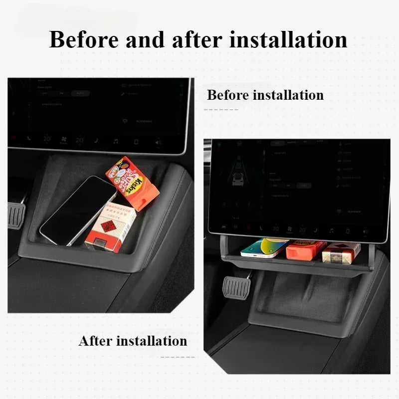 Under Screen Storage Box for Tesla Model Y/3+ Highland 2024 Central Control Hidden Storage Box Organizer Tray Car Accessories