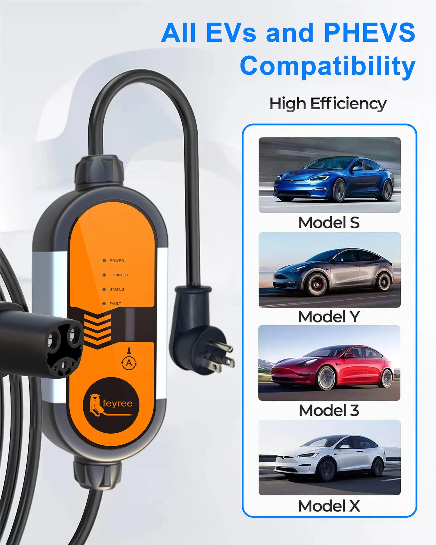 feyree Portable EV Charger 3.5KW 16A TS-NACS Charger Plug Charging Box Adjustable Current Fast Charging Compatible for Tesla Car