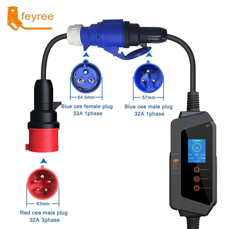 feyree EVSE Wallbox Type2 Cable EV Car Chager 7KW 11KW 22KW Electric Vehicle Charging Station with APP WIFI Control IEC62196-2