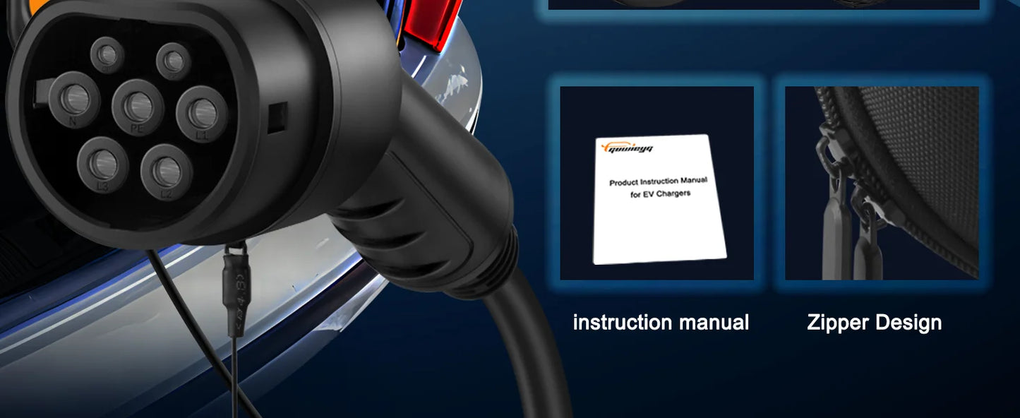 GUWIEYG Type2 Portable EV Charger 11KW/22KW 3Phase Fast Charging IEC62196-2 Controller Wallbox for Electric Car
