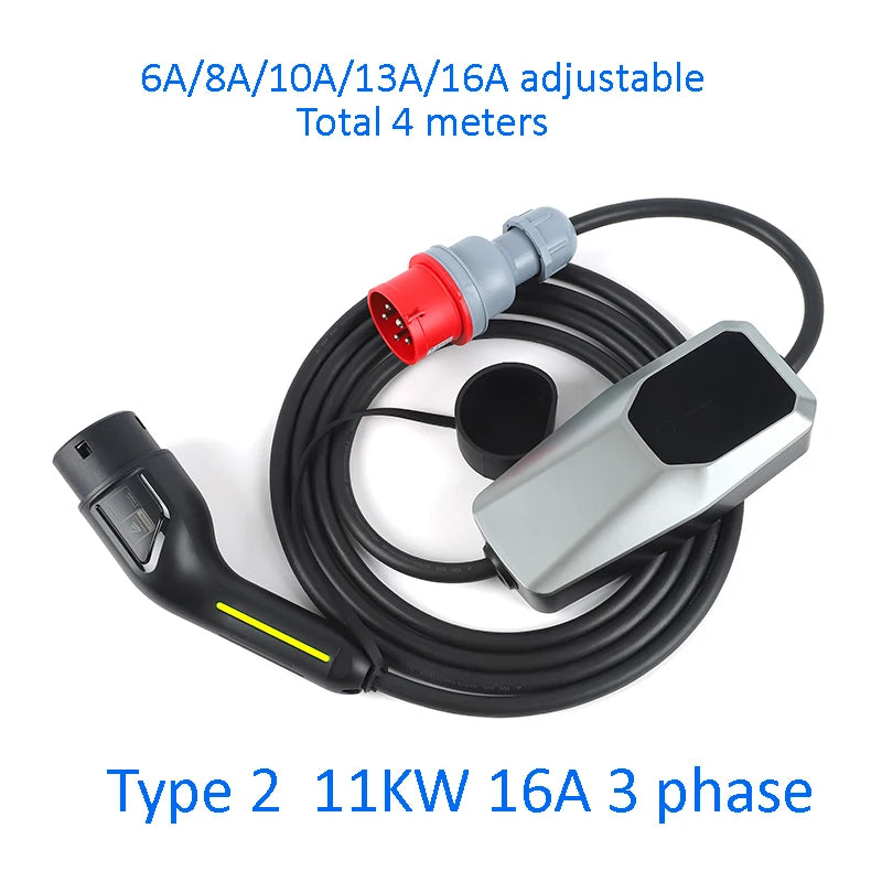 Type 2 EV Charger 3.5KW 7KW 11KW 16A/32A 1 phase 3 phase  EVSE Charging Cable Mode 2 for Electric Car