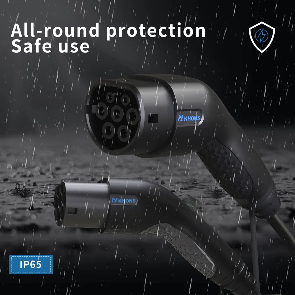 Khons Type2 To Type2 Ev Charging Cable 3Phase 32A Female To Male Plug 5M Cable 22kw IEC62196-2  EVES Charging Stations