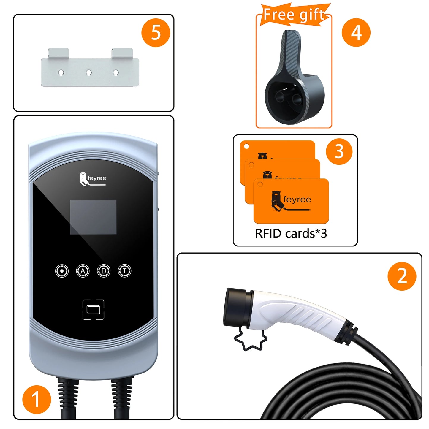 feyree EV Charger 32A 7.6KW Type2 Cable Car Charger EVSE Wallbox 11KW 22KW 3Phase IEC62196-2 Socket APP Control for Electric Car