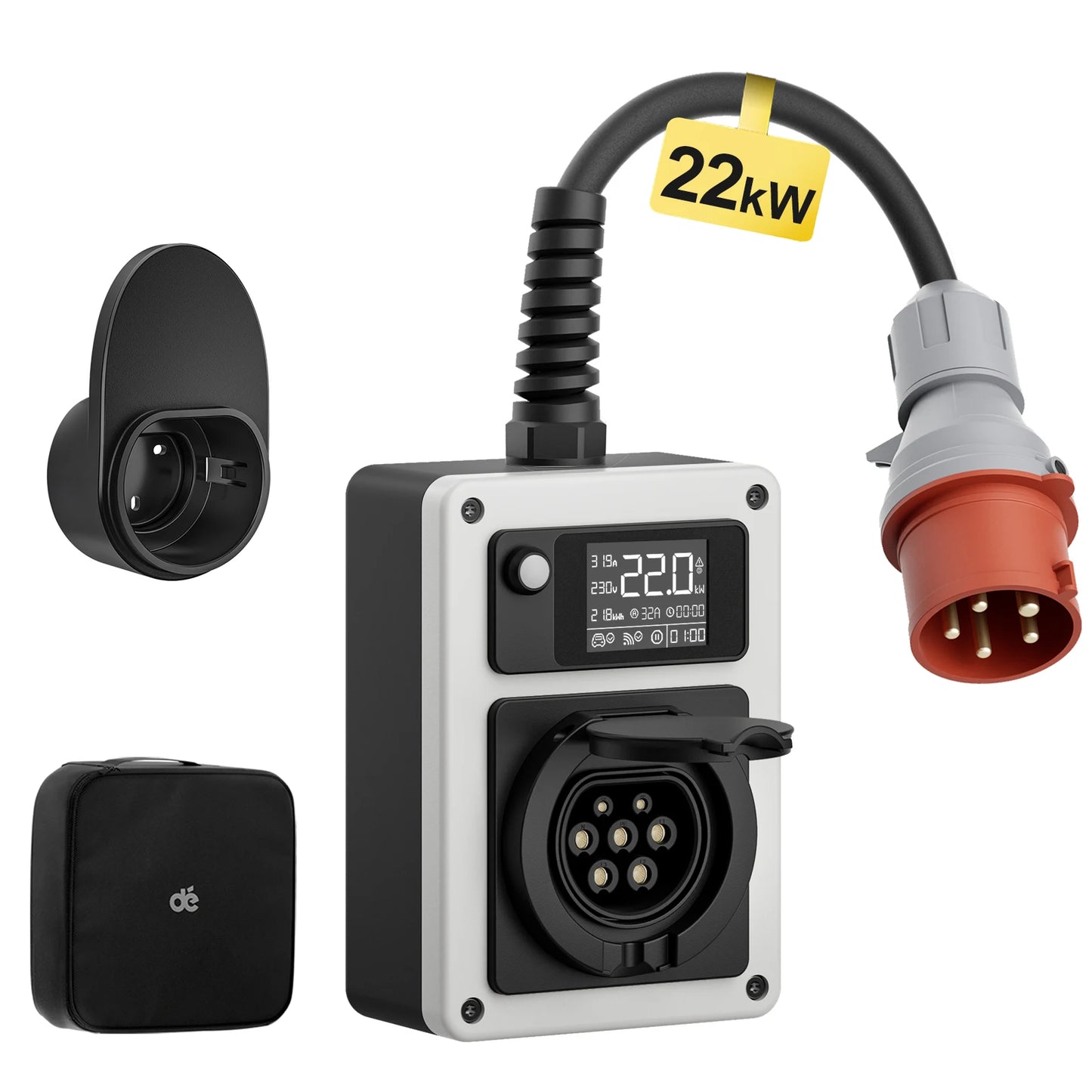 dé Wallbox with App 11kW 22kW CEE to Type 2 Socket EV Charger 16A 32A 3Phase RFID Control Electric Vehicle Charger