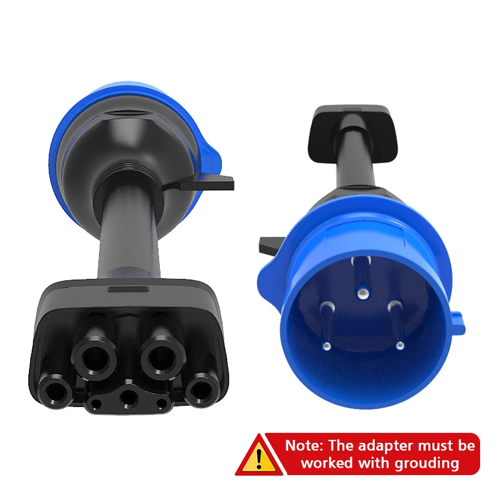 For Tesla 3 Pin Blue CEE Adapter Tesla Model S,3,X,Y Gen 2 Ev Charger Extension Cord Connector 240V Outlet at 32A 10 Inch