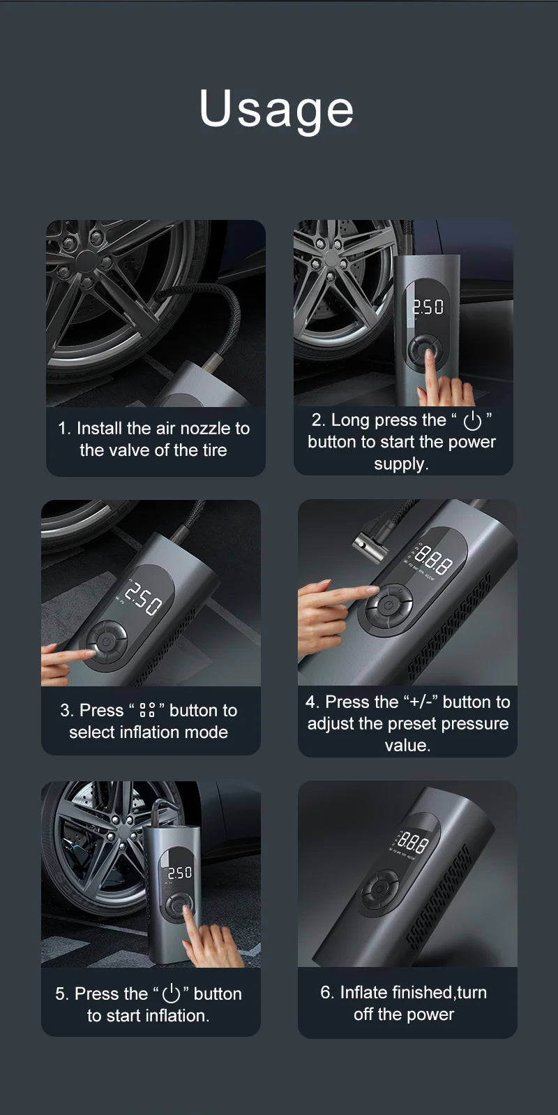 GUWIEYG rechargeable inflatable pump portable air compressor steam digital display can be filled with car tires bicycle ball