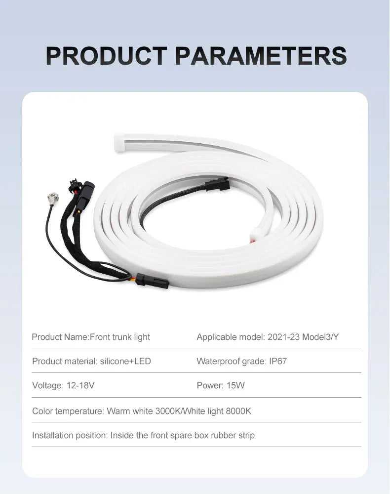 Upgrade 12V Front Trunk Brighten LED Strip Waterproof Flexible DIY Flexible Front Rear Trunk Silicone Light For Tesla Model 3 Y