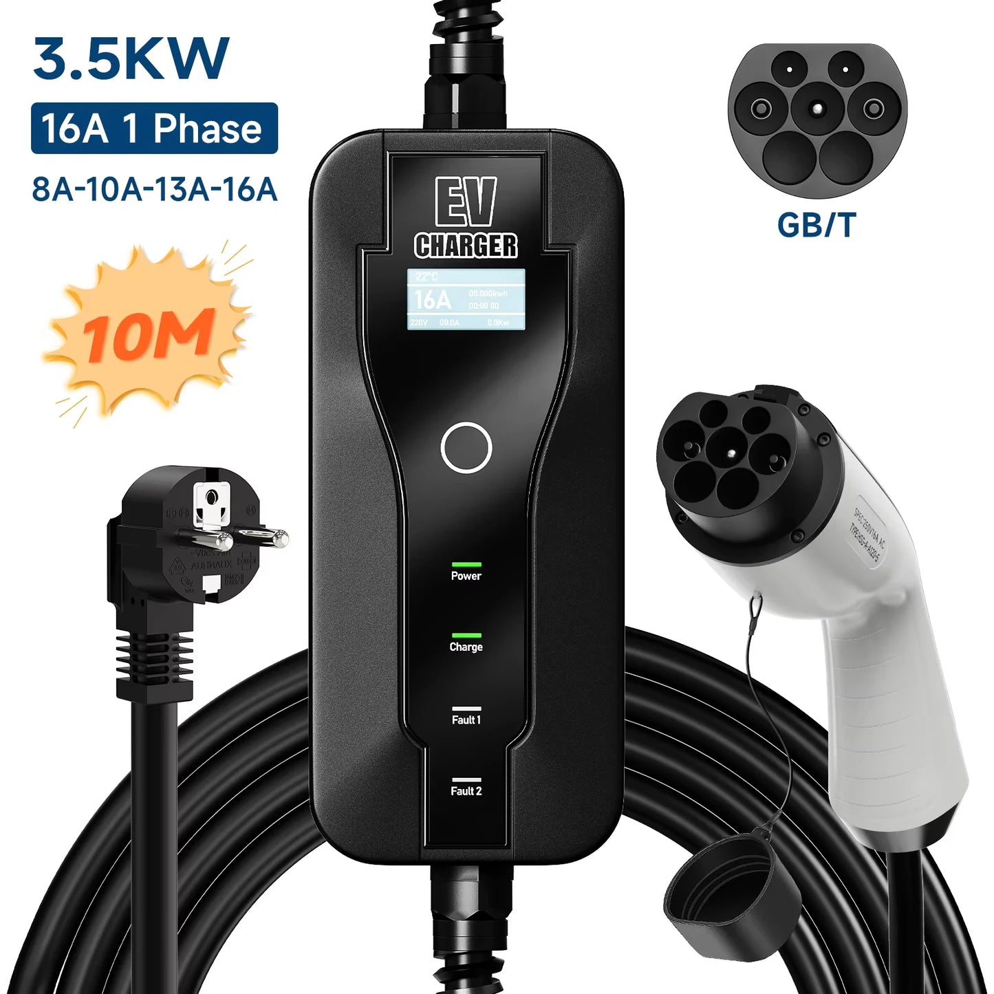 3.5W 16A Portable EV Charger GBT EVSE Charging Box EU Plug Controller Wallbox for Electric Car Fast Charging Current Adjustable