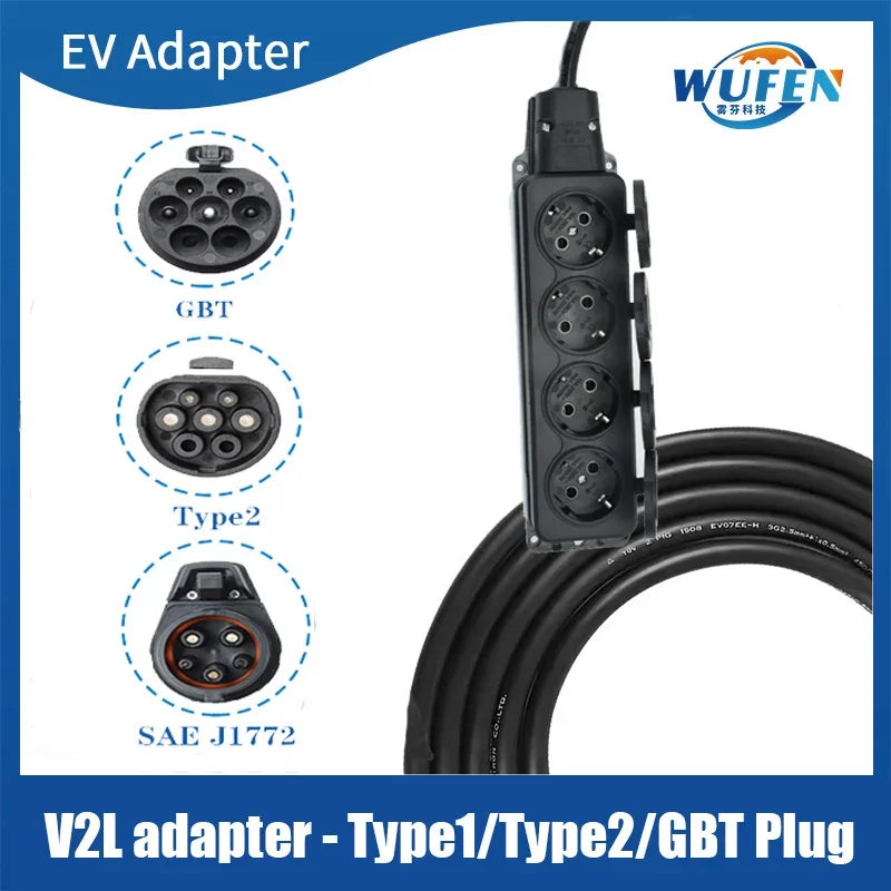EU socket Type2 Type1 GBT V2L Adapter Vehicle to Load Discharger Fit for BYD MG4 MG5 KIA HYUNDAI 16A 3.5KW V2L EV Discharger