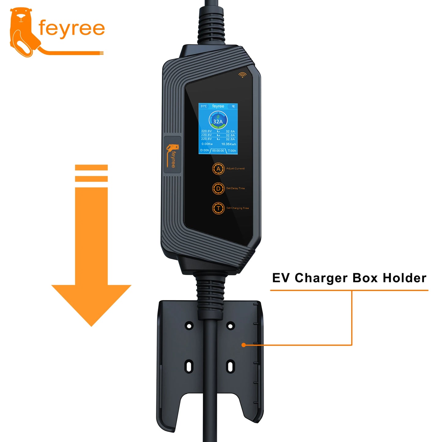 feyree EVSE Wallbox Type2 Cable EV Car Chager 7KW 11KW 22KW Electric Vehicle Charging Station with APP WIFI Control IEC62196-2