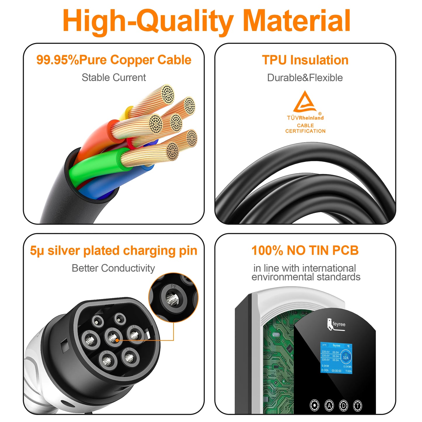 feyree EV Charger 32A 7.6KW Type2 Cable Car Charger EVSE Wallbox 11KW 22KW 3Phase IEC62196-2 Socket APP Control for Electric Car