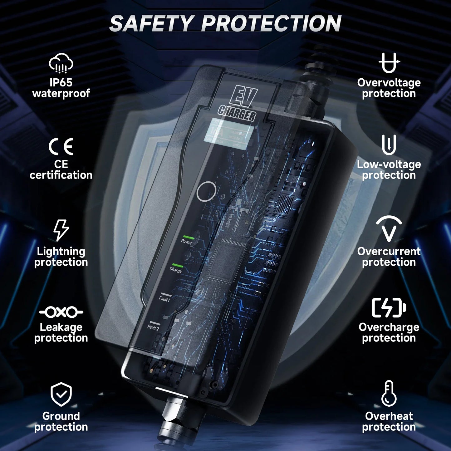 3.5W 16A Portable EV Charger GBT EVSE Charging Box EU Plug Controller Wallbox for Electric Car Fast Charging Current Adjustable