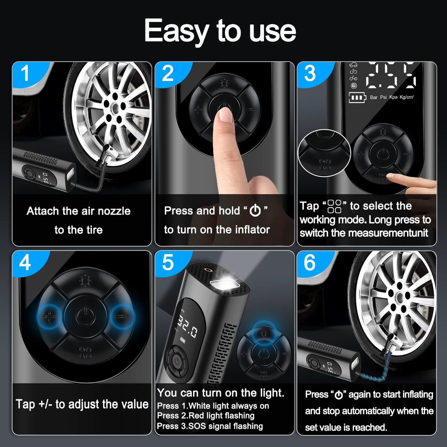 GUWIEYG rechargeable inflatable pump portable air compressor steam digital display can be filled with car tires bicycle ball