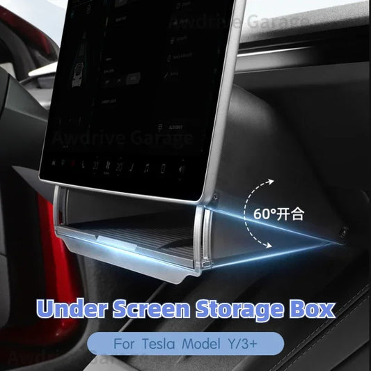 Under Screen Storage Box for Tesla Model Y/3+ Highland 2024 Central Control Hidden Storage Box Organizer Tray Car Accessories