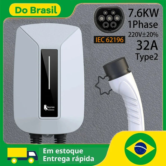 feyree EV Charger Type2 32A 7KW 1Phase IEC62196 Cord Charger Plug EVSE Wallbox Charging Station for Electric Vehicle Car Charger