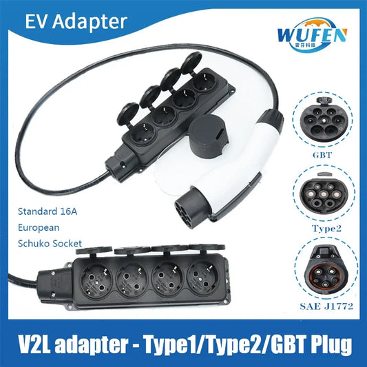 EU socket Type2 Type1 GBT V2L Adapter Vehicle to Load Discharger Fit for BYD MG4 MG5 KIA HYUNDAI 16A 3.5KW V2L EV Discharger